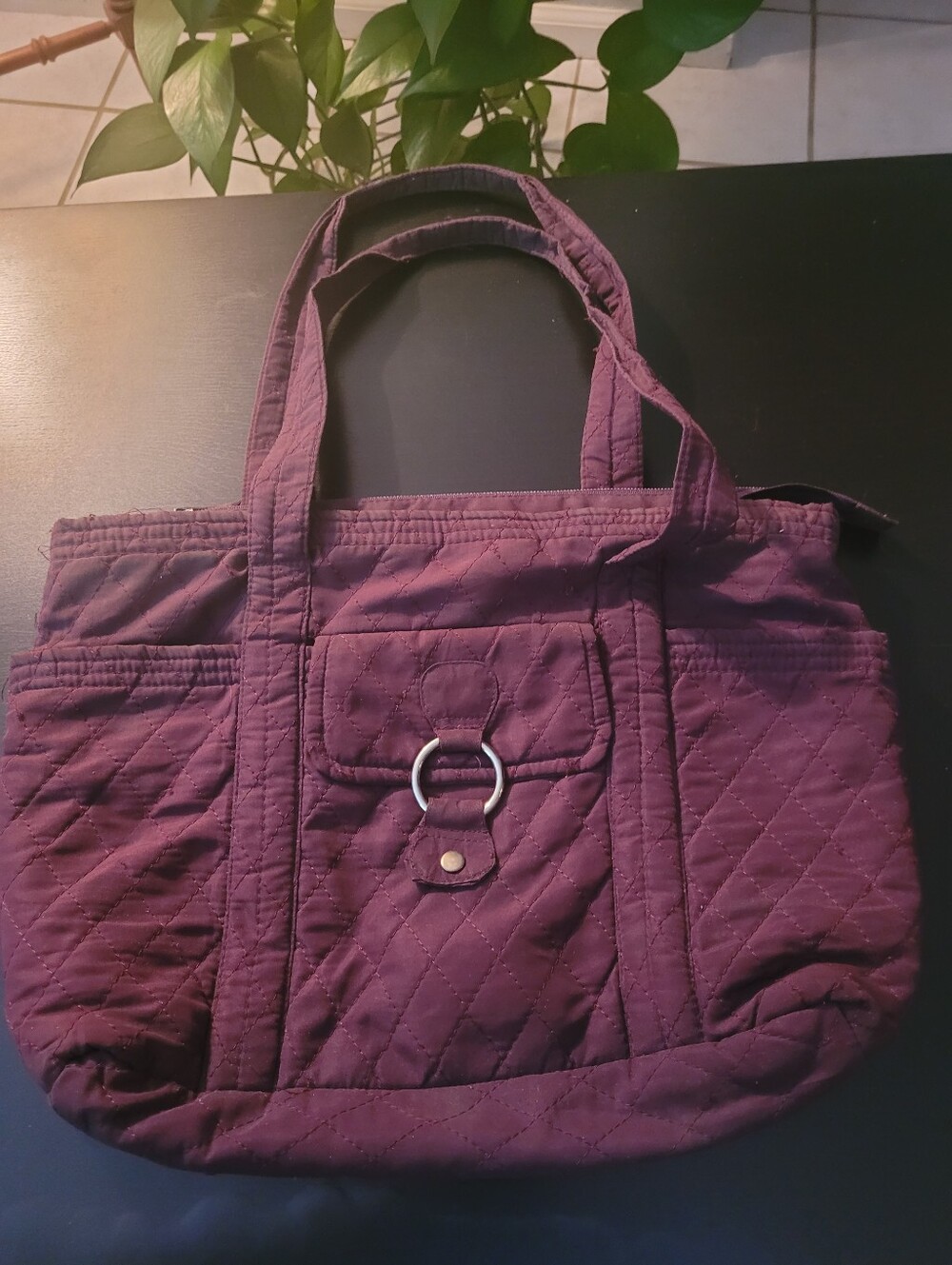 Quilted Purple Tote Bag - Brand Unknown